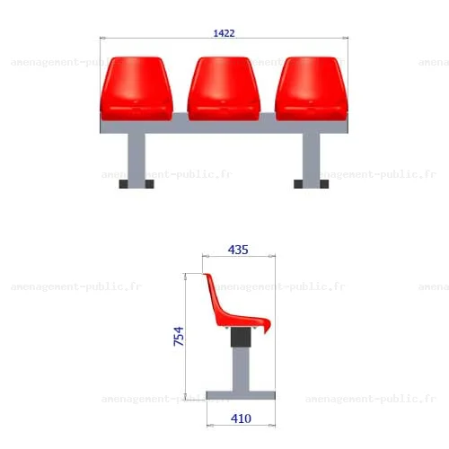 Banc de touche avec 3 sièges pour installations sportives